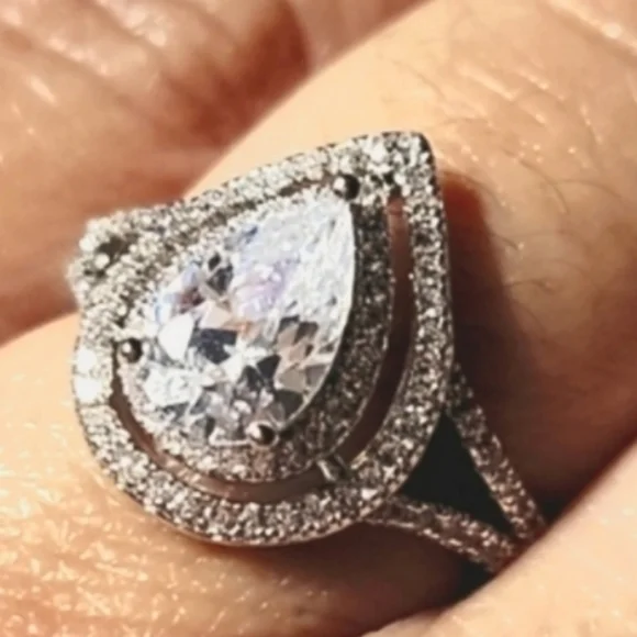 Savvy Cie Jewels Rhodium-Plated Teardrop Ring, Size 7 - Picture 1 of 14